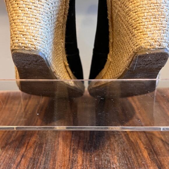 TOMS Black Canvas Peep Toe Espadrille Wedge Heels Women's Shoes - Picture 8 of 10